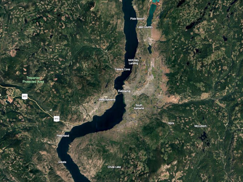 A map highlighting the Okanagan Valley service area