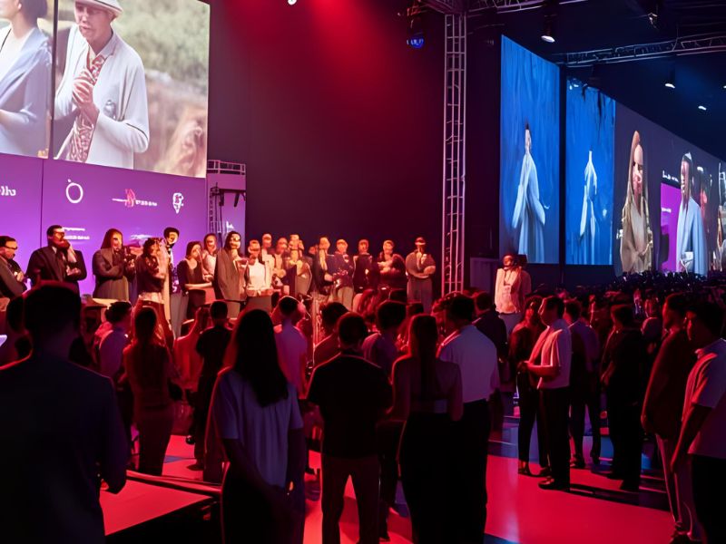 Guests having fun at a birthday party photo booth